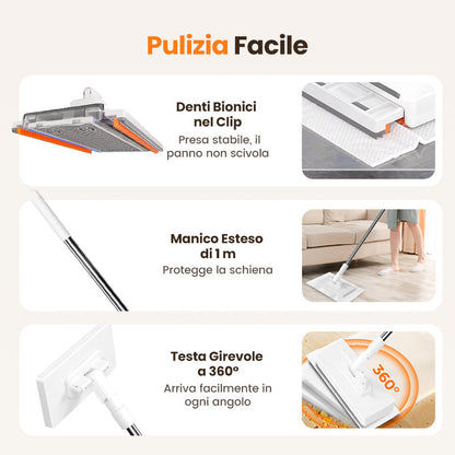 🧹 Scopa Monouso per la Polvere con 4 Panni Riutilizzabili 🏠 – Pulizia Rapida & Profonda, Cattura Polvere & Peli, Ideale per Pavimenti & Angoli 🐾