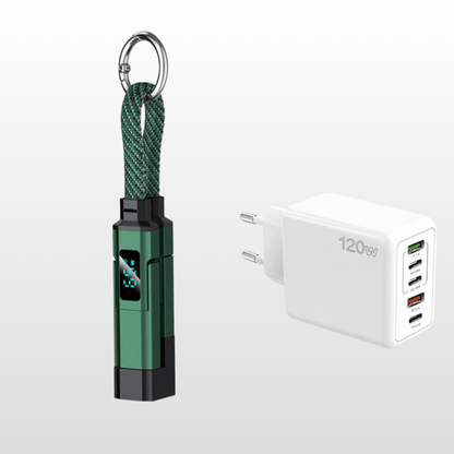 🔌 Cavo di ricarica 4 in 1 con display digitale e portachiavi – Funzione di ricarica rapida, resistente alle piegature e compatto
