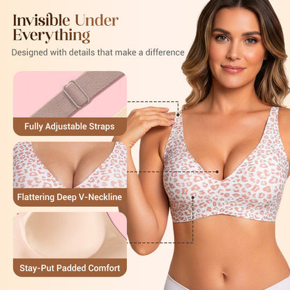 💕 Jelly Wireless Womens Comfortable Wireless Bras Push Up Bra Seamless Tshirts Bras Deep V Everyday Bras
