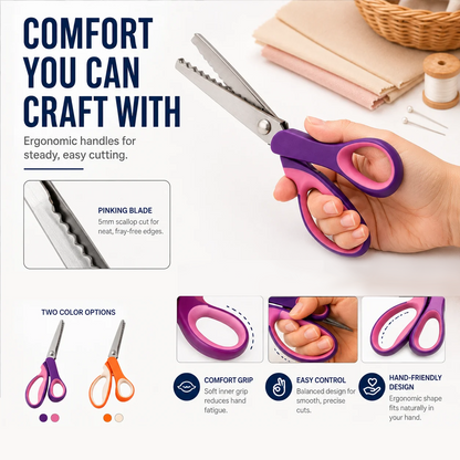 🔥SALDI CALDI 50% DI SCONTO🎁✂️ Forbici a zig‑zag – Acciaio inox, manici ergonomici imbottiti – Perfette per cucito, trapunte e scrapbooking! 🧵💨