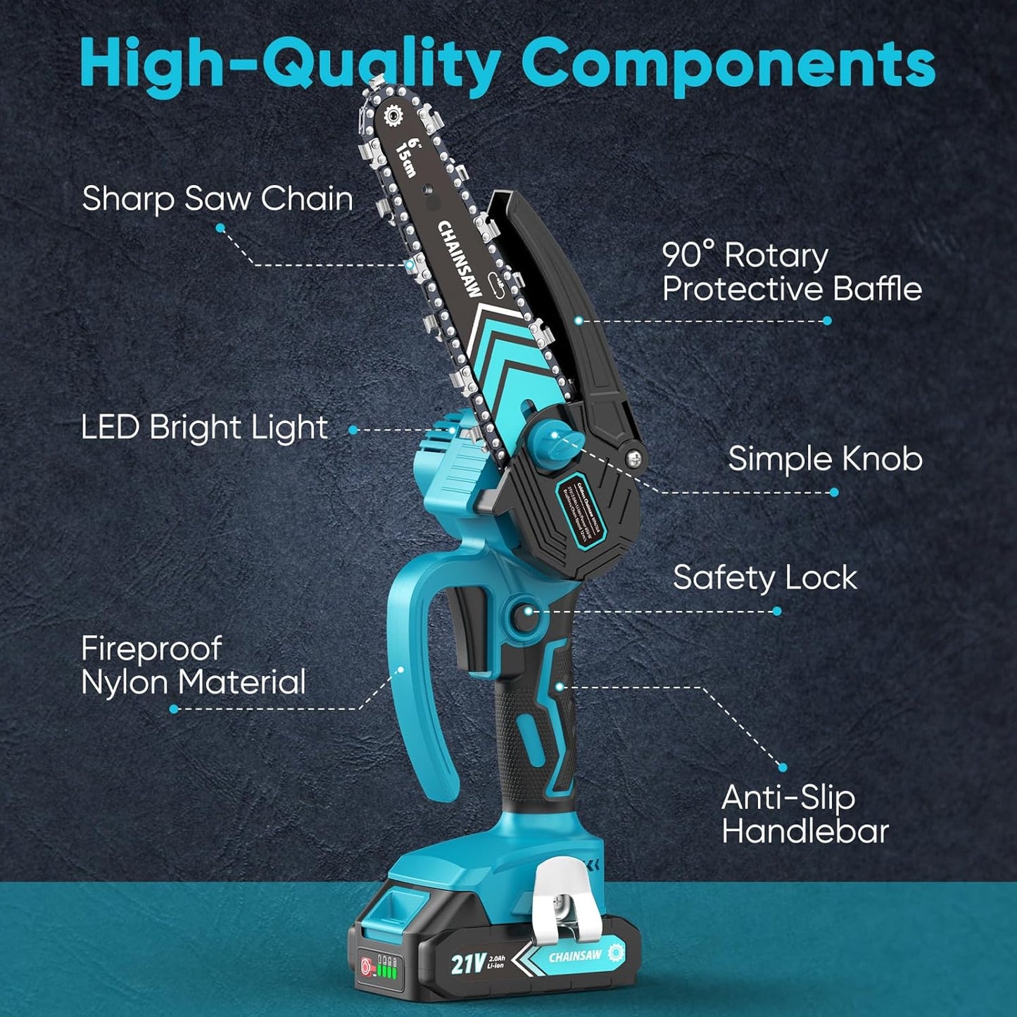 Mini Motosega a Batteria da 6 Pollici con Motore Brushless ✨⚡ - 2580W | 3500 giri/min | Lubrificazione Automatica | Barra in Acciaio al Tungsteno | 1 o 2 Batterie | 50% DI SCONTO