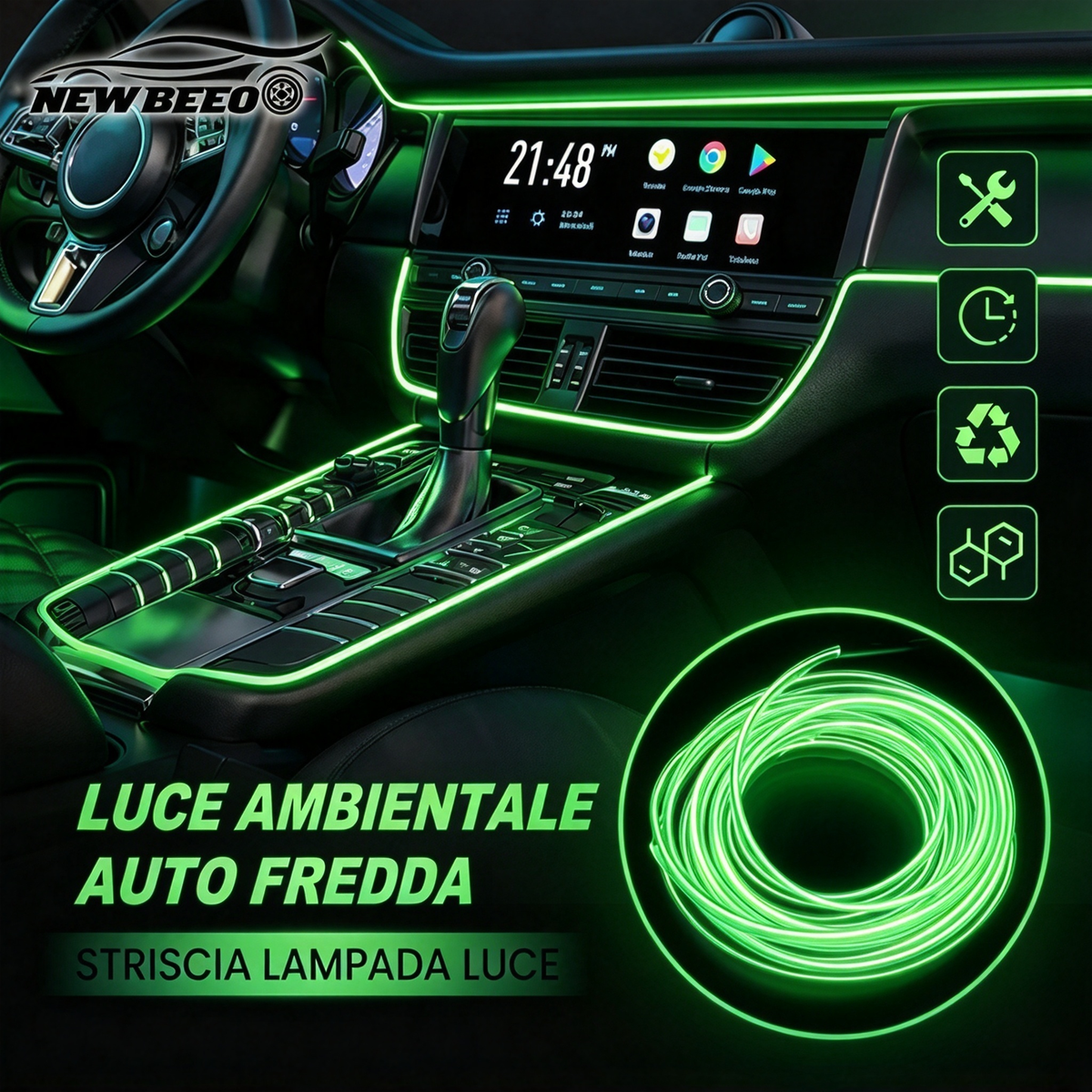 🎁SUBITO -50%!🚀 Striscia LED atmosfera per interni auto💡Molteplici opzioni di colore🔌Alimentazione USB✨Installazione semplice: luce ambientale per cruscotto e portiere