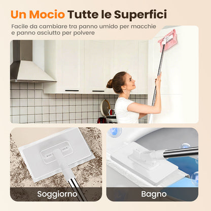 🧹 Scopa Monouso per la Polvere con 4 Panni Riutilizzabili 🏠 – Pulizia Rapida & Profonda, Cattura Polvere & Peli, Ideale per Pavimenti & Angoli 🐾