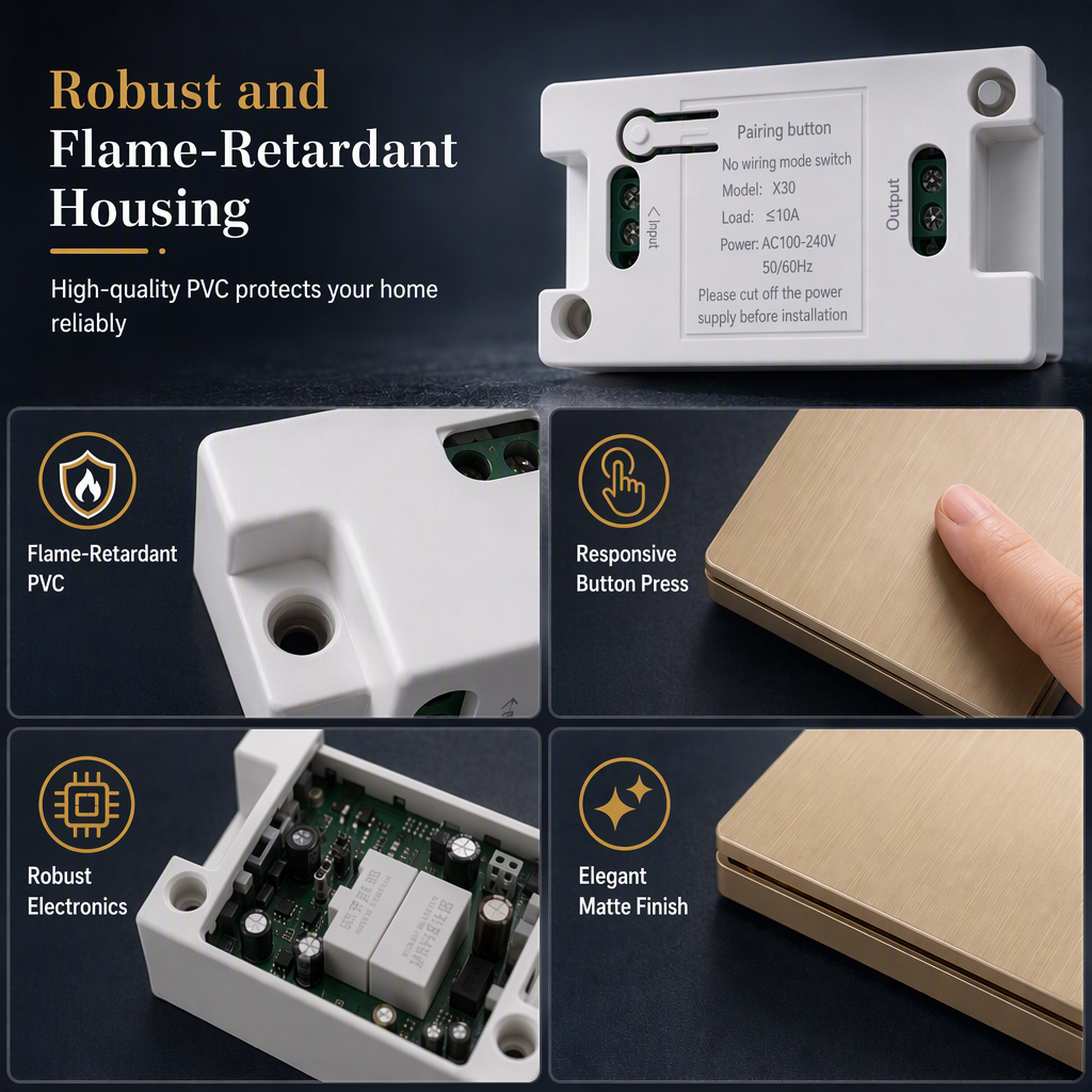 Kit interruttore luce wireless senza fili | Interruttore da muro autoadesivo con ricevitore, senza forature, ideale per affitti, comodini e corridoi
