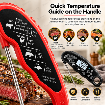 🔥Basta Indovinare! Termometro digitale per carne a lettura istantanea 🌡️ Lettura in 0,8s | Precisione ±1°C | Impermeabile, LCD retroilluminato, sonda pieghevole 110mm | °C/°F. Perfetto per bistecca, BBQ, grigliate, forno e cucina 🎉 Offerta limitata