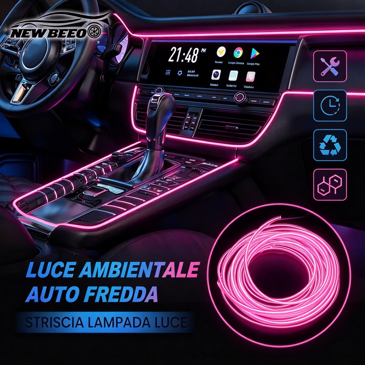 🎁SUBITO -50%!🚀 Striscia LED atmosfera per interni auto💡Molteplici opzioni di colore🔌Alimentazione USB✨Installazione semplice: luce ambientale per cruscotto e portiere