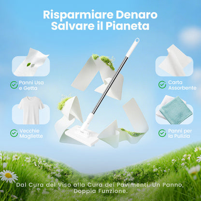 🧹 Scopa Monouso per la Polvere con 4 Panni Riutilizzabili 🏠 – Pulizia Rapida & Profonda, Cattura Polvere & Peli, Ideale per Pavimenti & Angoli 🐾