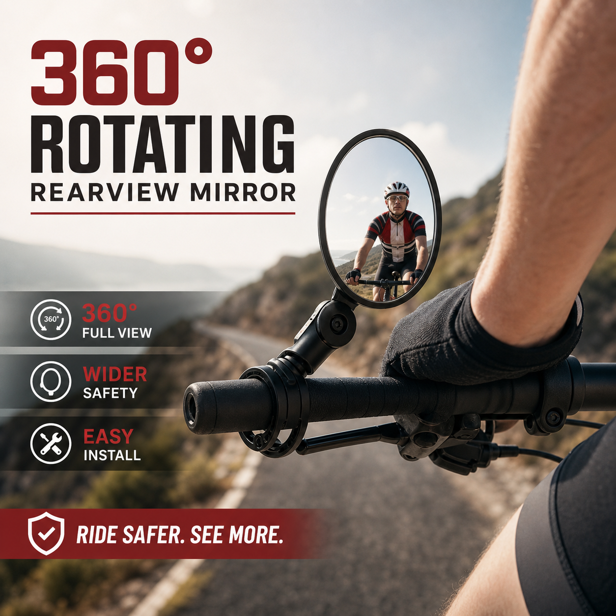 ⏳OFFERTA SPECIALE PER TEMPO LIMITATO⏰Specchietto retrovisore girevole a 360°‑Visione posteriore nitida, non dovrai più girare il collo. Compatibile con bici, e‑bike e motociclette. Cinghia in silicone senza attrezzi! 🛡️✨