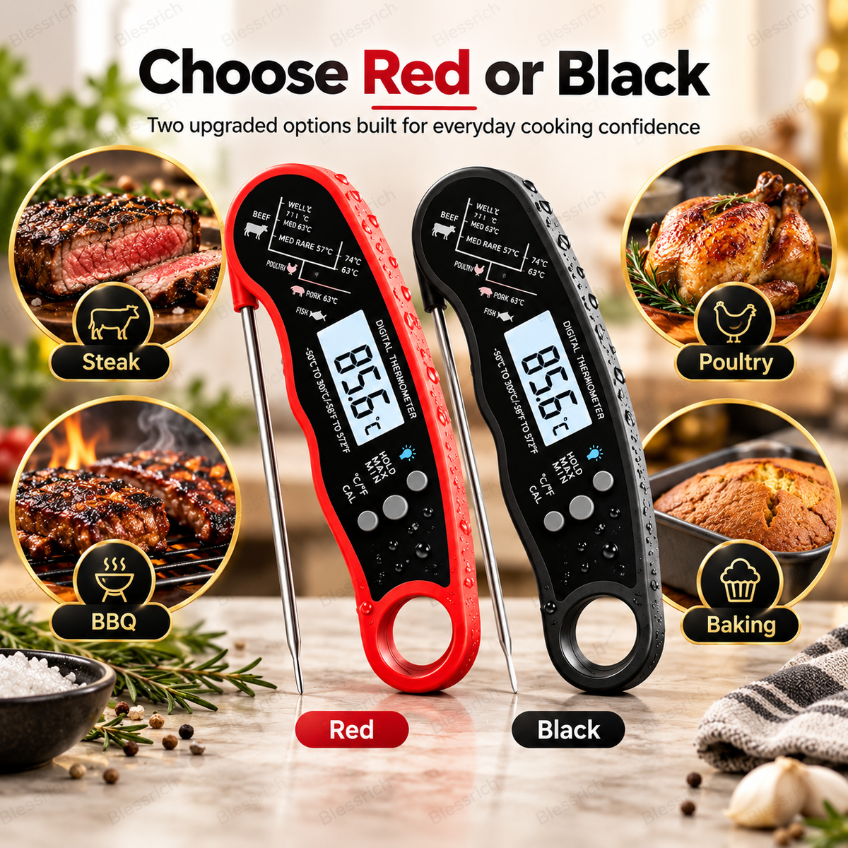 🔥Basta Indovinare! Termometro digitale per carne a lettura istantanea 🌡️ Lettura in 0,8s | Precisione ±1°C | Impermeabile, LCD retroilluminato, sonda pieghevole 110mm | °C/°F. Perfetto per bistecca, BBQ, grigliate, forno e cucina 🎉 Offerta limitata