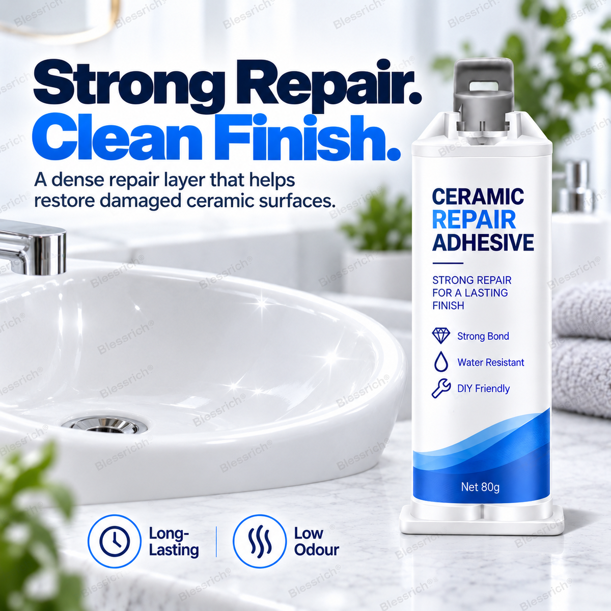 ✨ Dai una seconda vita alle superfici danneggiate! 🛠️ Composto riparatore ceramico da 80g per WC, lavandini, vasche, piastrelle e marmo 🚽🚰🛁