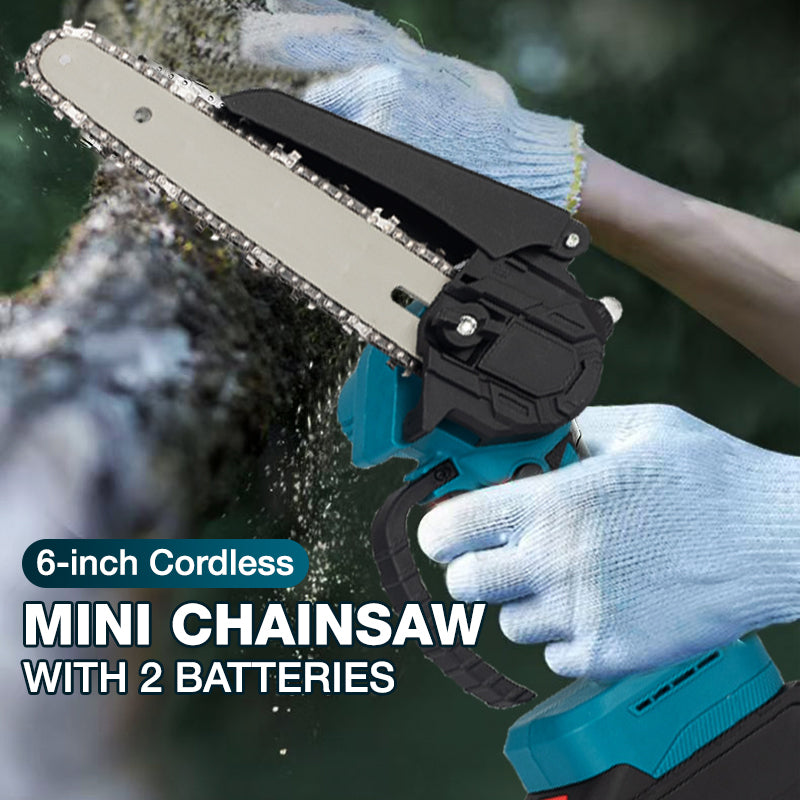 Mini Motosega a Batteria da 6 Pollici con Motore Brushless ✨⚡ - 2580W | 3500 giri/min | Lubrificazione Automatica | Barra in Acciaio al Tungsteno | 1 o 2 Batterie | 50% DI SCONTO