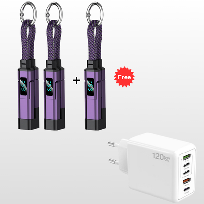 🔌 Cavo di ricarica 4 in 1 con display digitale e portachiavi – Funzione di ricarica rapida, resistente alle piegature e compatto