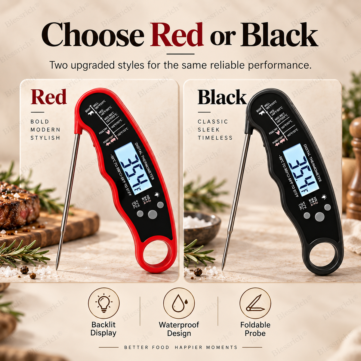 🔥Basta Indovinare! Termometro digitale per carne a lettura istantanea 🌡️ Lettura in 0,8s | Precisione ±1°C | Impermeabile, LCD retroilluminato, sonda pieghevole 110mm | °C/°F. Perfetto per bistecca, BBQ, grigliate, forno e cucina 🎉 Offerta limitata