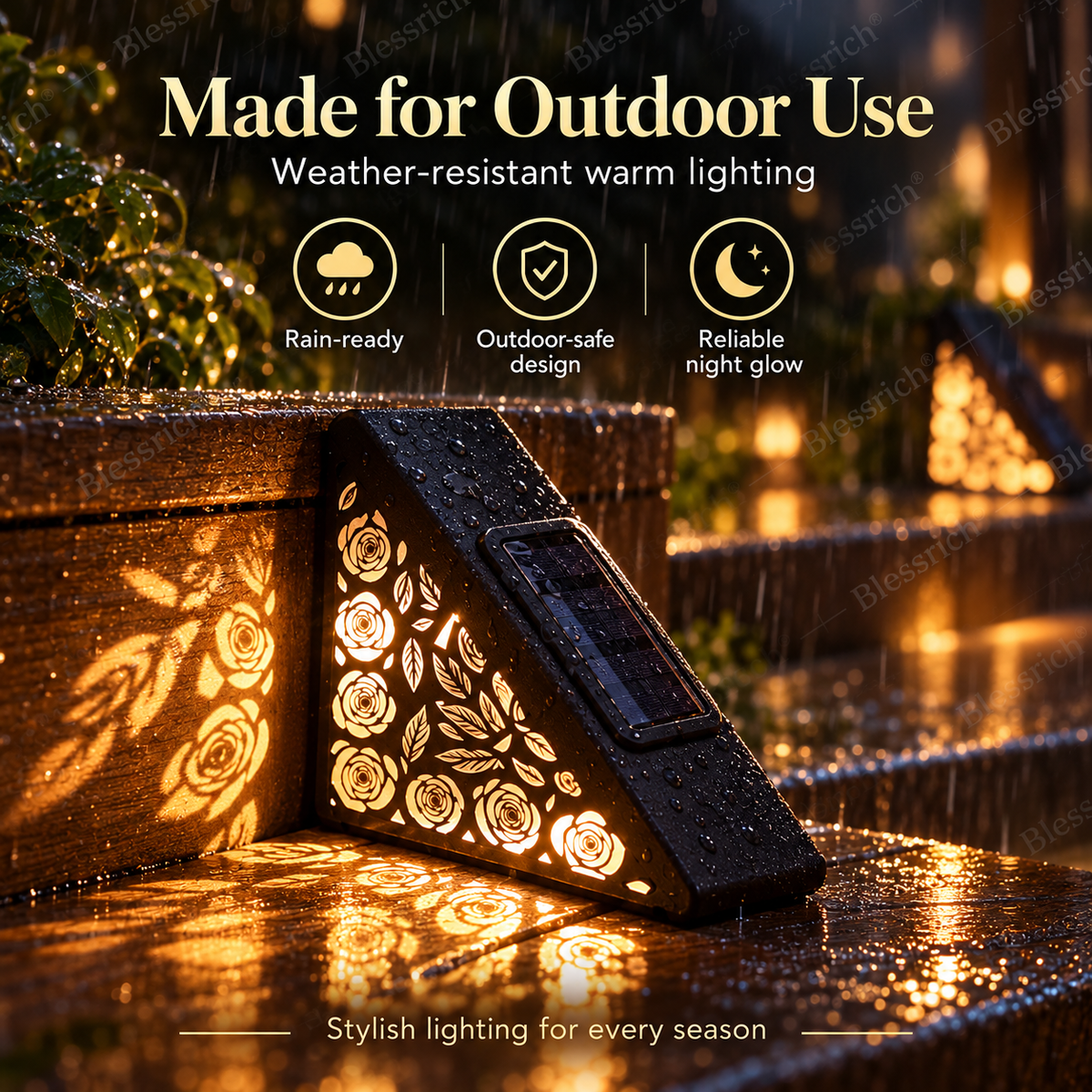 🌙 SCONTO 50% SUBITO! Faretti Solari per Gradini con Sensore di Movimento – Luci per Scale Esterne con Luce Calda Floreale, Illuminazione Notturna Automatica, Senza Cablaggi per Giardini, Terrazzi e Vialetti