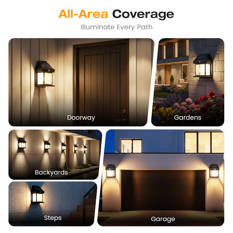 💡 SCONTO DEL 50% ORA! Lampada solare da parete con sensore di movimento, lanterna impermeabile IP65, 3 modalità di illuminazione, accensione e spegnimento automatici, luce calda e luminosa per giardino, patio, portico e vialetti