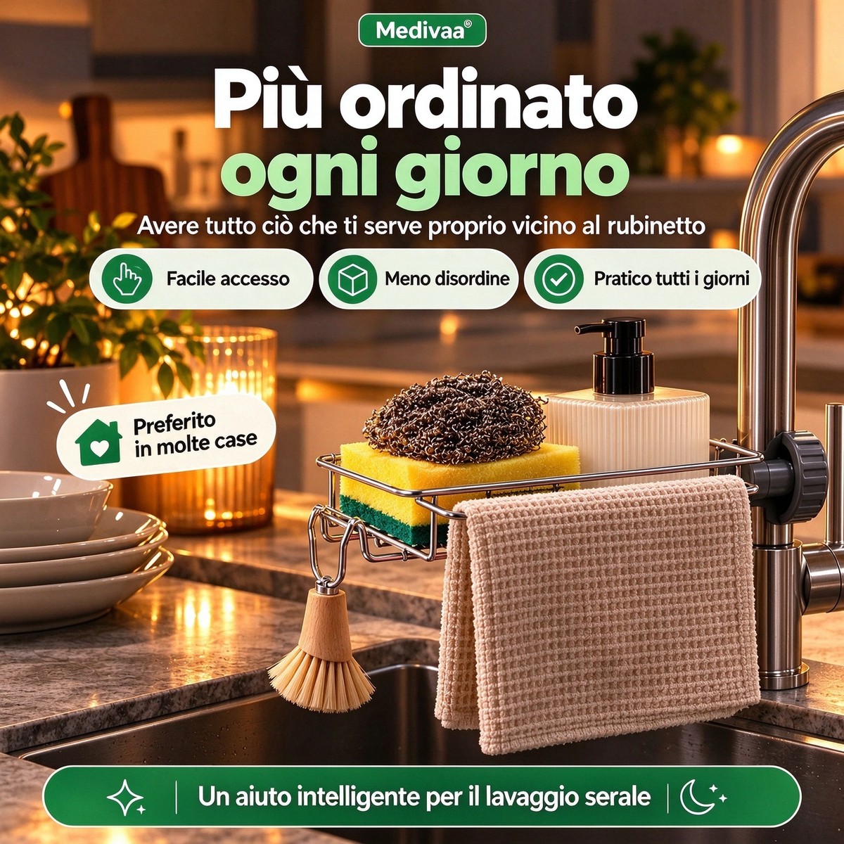 Portaoggetti in acciaio inossidabile per lavello cucina