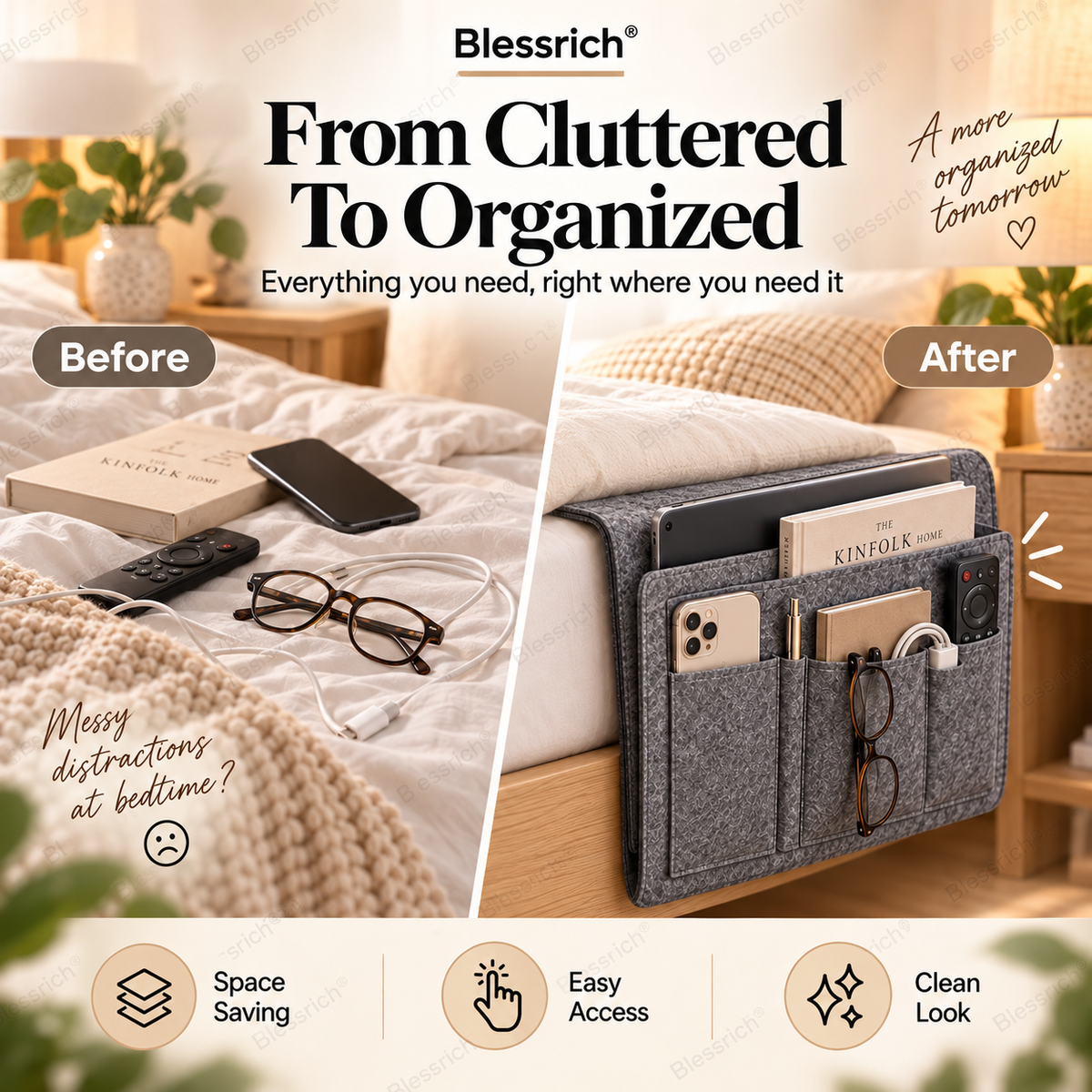 ⏰🔥OFFERTA A TEMPO LIMITATO: 50% DI SCONTO!💞Organizer da comodino – Conservazione intelligente senza comodino
