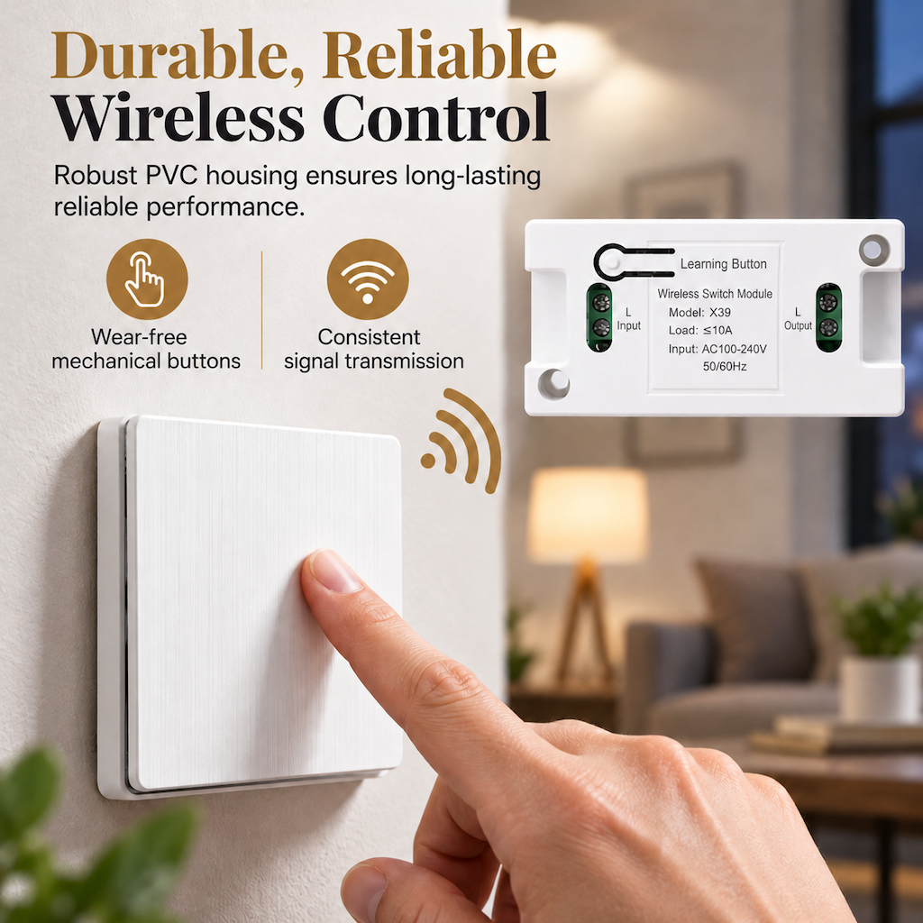 Kit interruttore luce wireless senza fili | Interruttore da muro autoadesivo con ricevitore, senza forature, ideale per affitti, comodini e corridoi