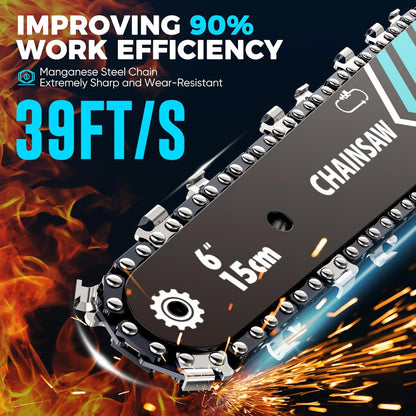 Mini Motosega a Batteria da 6 Pollici con Motore Brushless ✨⚡ - 2580W | 3500 giri/min | Lubrificazione Automatica | Barra in Acciaio al Tungsteno | 1 o 2 Batterie | 50% DI SCONTO