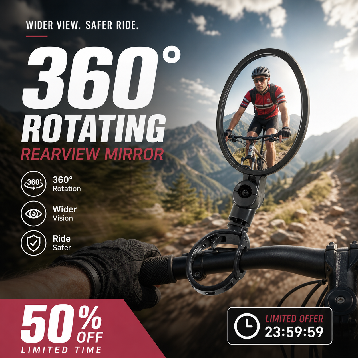 ⏳OFFERTA SPECIALE PER TEMPO LIMITATO⏰Specchietto retrovisore girevole a 360°‑Visione posteriore nitida, non dovrai più girare il collo. Compatibile con bici, e‑bike e motociclette. Cinghia in silicone senza attrezzi! 🛡️✨