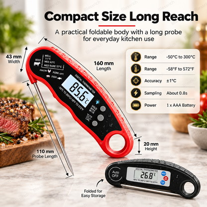 🔥Basta Indovinare! Termometro digitale per carne a lettura istantanea 🌡️ Lettura in 0,8s | Precisione ±1°C | Impermeabile, LCD retroilluminato, sonda pieghevole 110mm | °C/°F. Perfetto per bistecca, BBQ, grigliate, forno e cucina 🎉 Offerta limitata