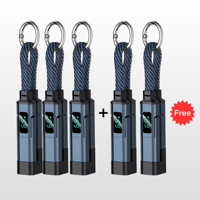 🔌 Cavo di ricarica 4 in 1 con display digitale e portachiavi – Funzione di ricarica rapida, resistente alle piegature e compatto
