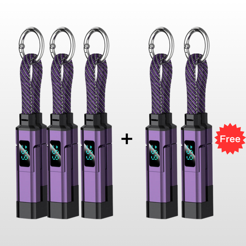 🔌 Cavo di ricarica 4 in 1 con display digitale e portachiavi – Funzione di ricarica rapida, resistente alle piegature e compatto