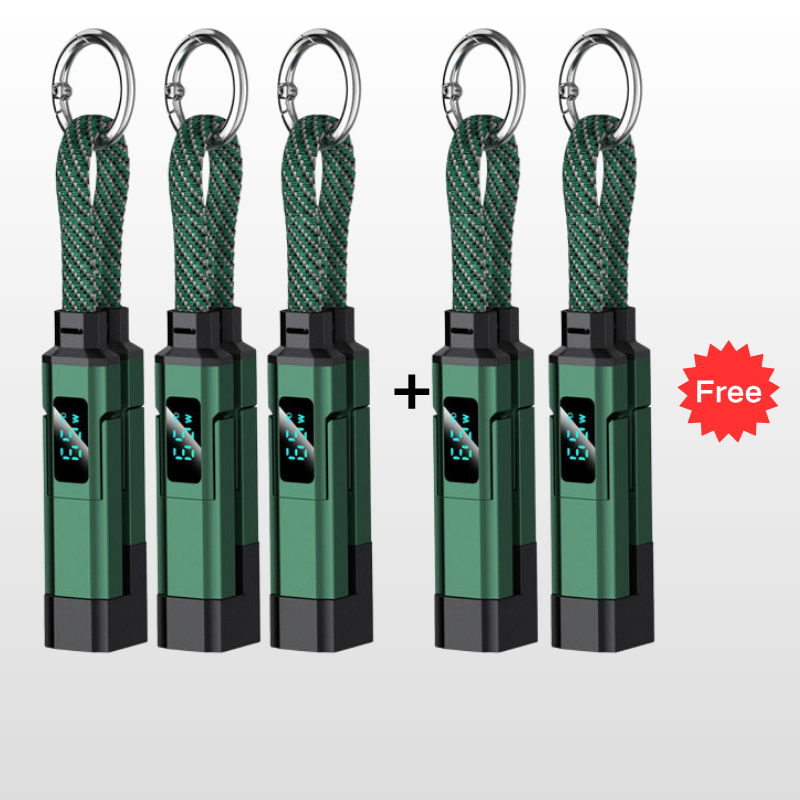 🔌 Cavo di ricarica 4 in 1 con display digitale e portachiavi – Funzione di ricarica rapida, resistente alle piegature e compatto