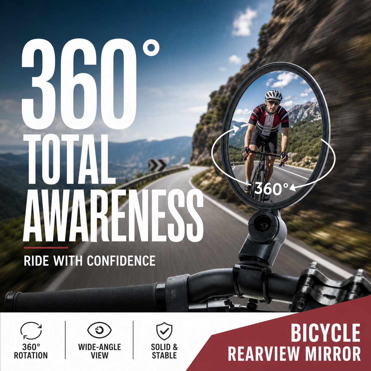 ⏳OFFERTA SPECIALE PER TEMPO LIMITATO⏰Specchietto retrovisore girevole a 360°‑Visione posteriore nitida, non dovrai più girare il collo. Compatibile con bici, e‑bike e motociclette. Cinghia in silicone senza attrezzi! 🛡️✨
