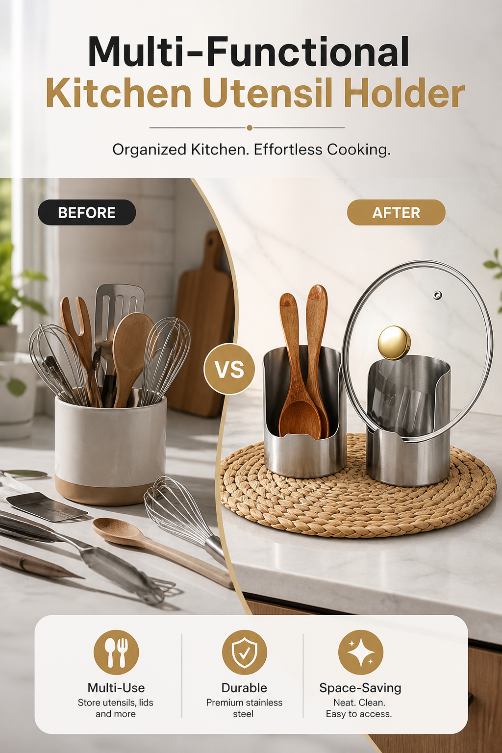 🔥 50% DI SCONTO 🍳 Organizer multifunzionale per utensili da cucina | Realizzato in acciaio inossidabile resistente per una lunga durata · Design verticale salvaspazio · Facile da pulire e antimacchia‑grasso