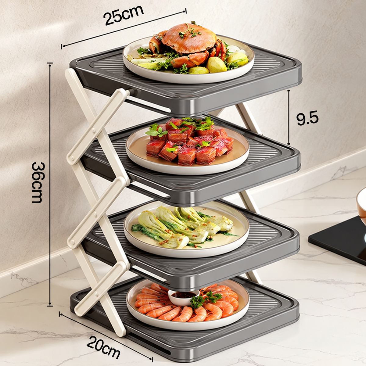 🍽️ SCONTO DEL 50% ORA! 📦 Portapiatti a 4 Ripiani – Pieghevole, Stabile e Ottimizza lo Spazio in Cucina