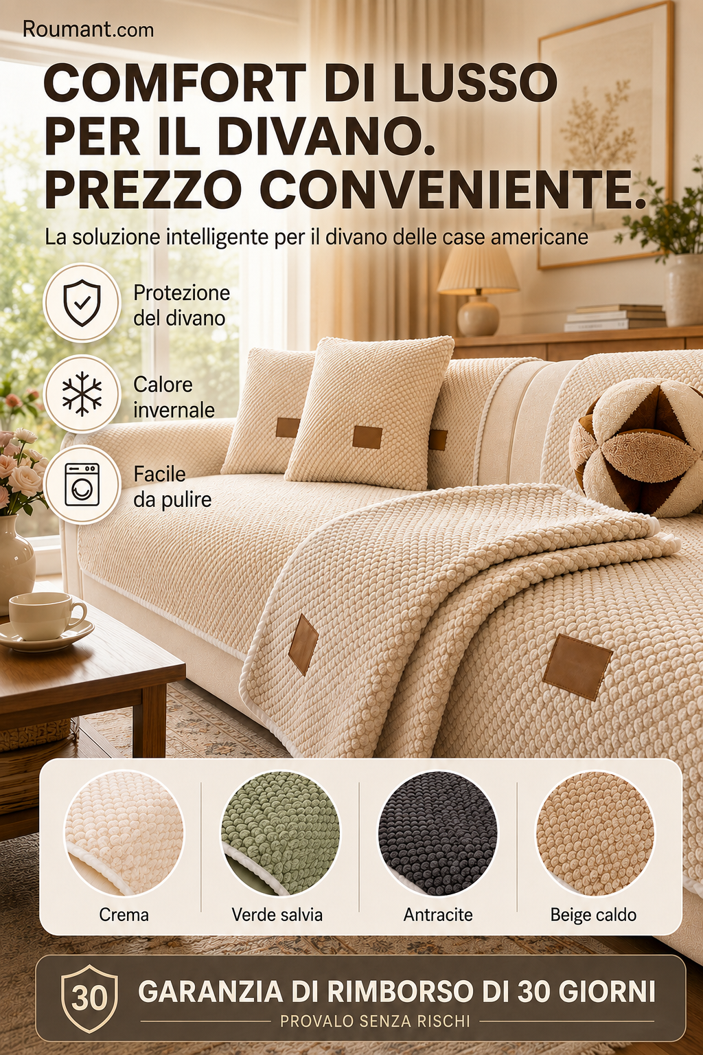 🛋️ Fodera per divano antiscivolo, lavabile e rinforzata