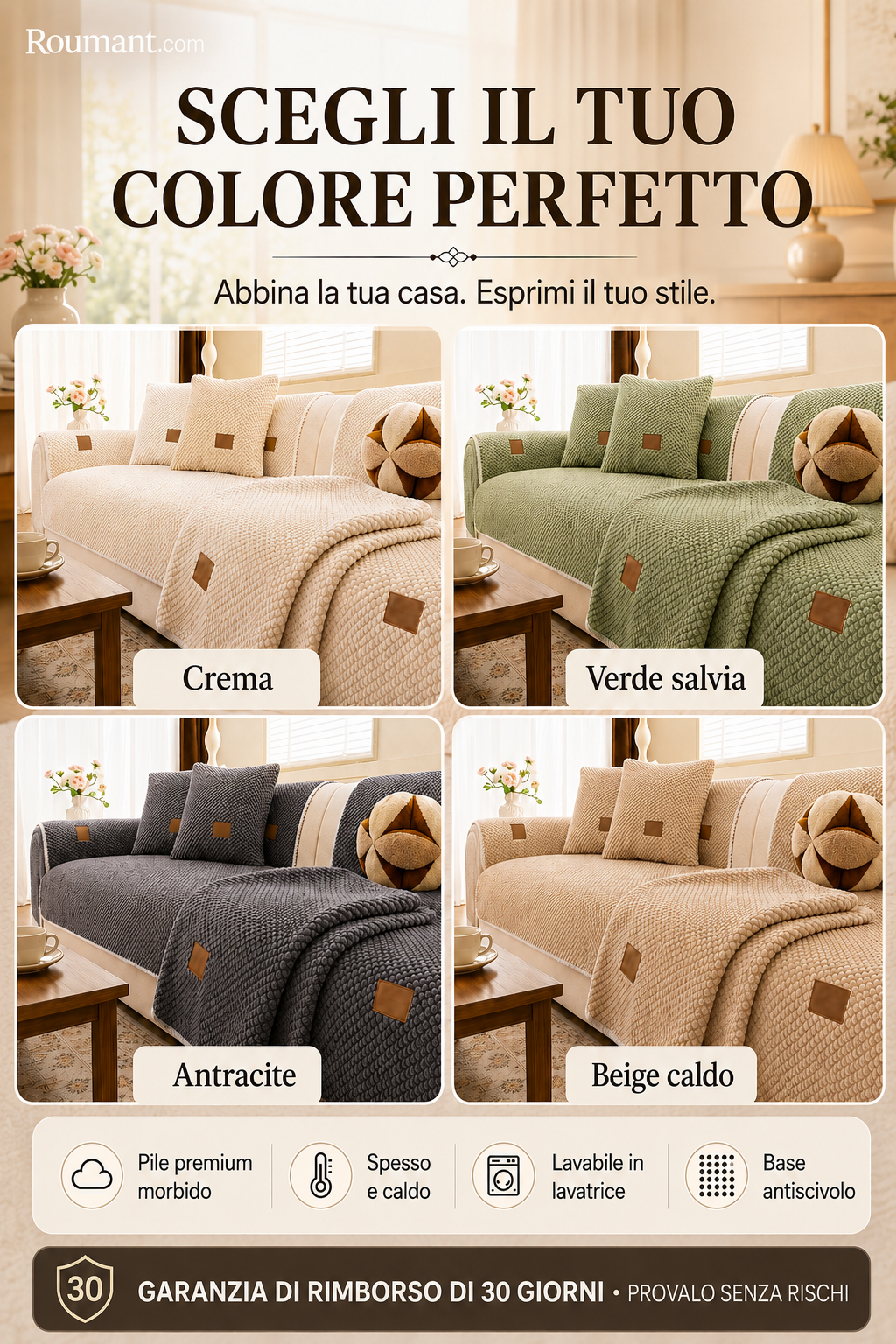 🛋️ Fodera per divano antiscivolo, lavabile e rinforzata