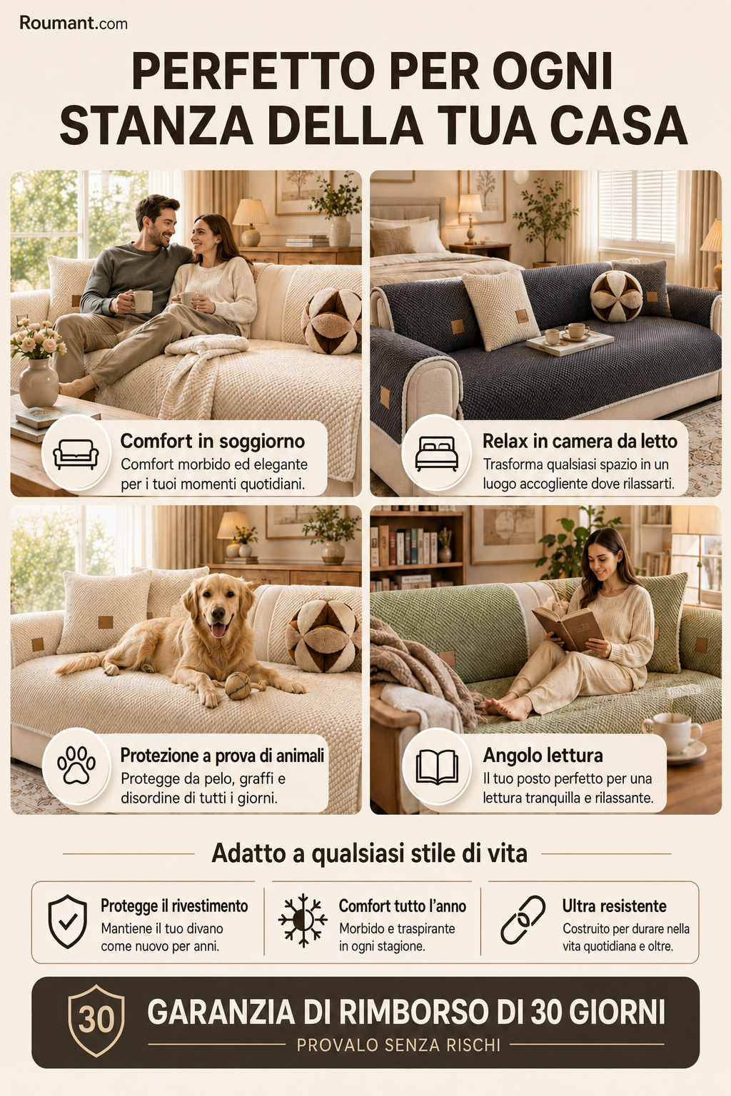 🛋️ Fodera per divano antiscivolo, lavabile e rinforzata