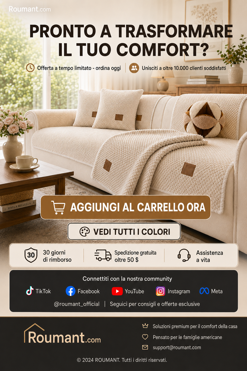 🛋️ Fodera per divano antiscivolo, lavabile e rinforzata