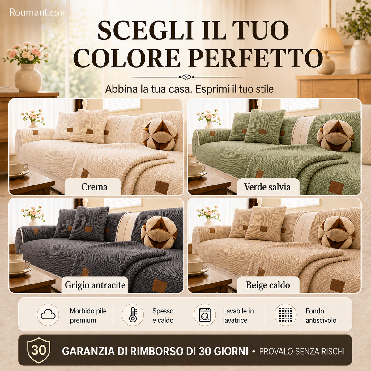 🛋️ Fodera per divano antiscivolo, lavabile e rinforzata