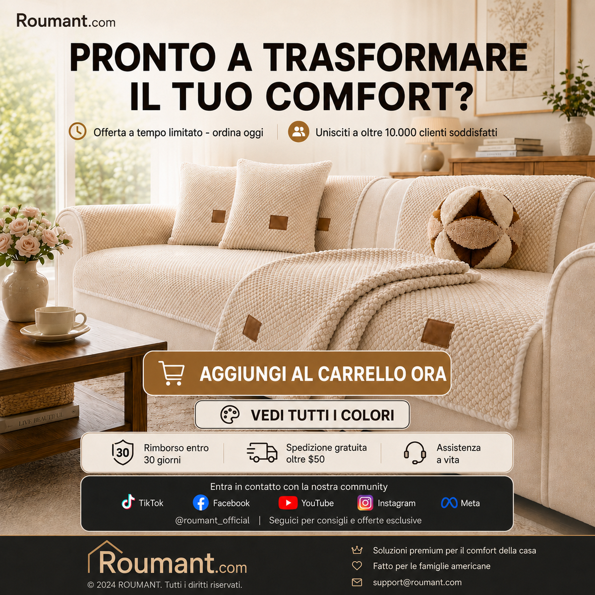 🛋️ Fodera per divano antiscivolo, lavabile e rinforzata
