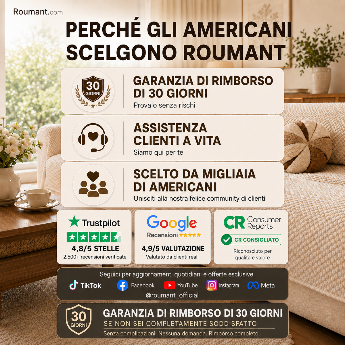 🛋️ Fodera per divano antiscivolo, lavabile e rinforzata