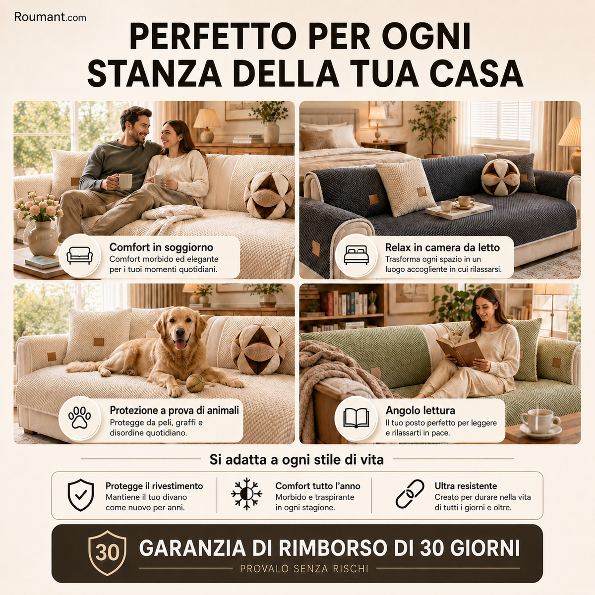 🛋️ Fodera per divano antiscivolo, lavabile e rinforzata
