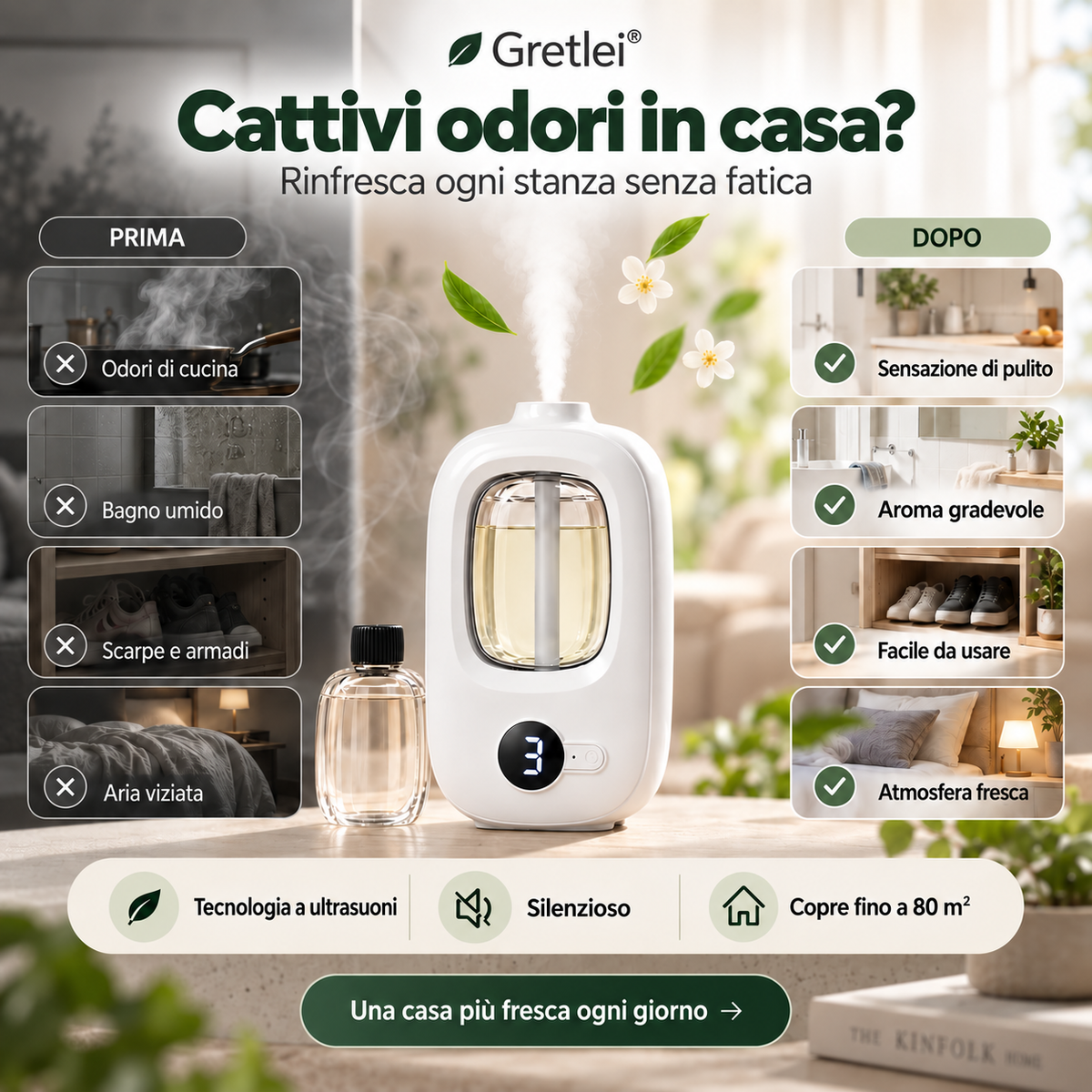 🌿 Diffusore di aromi intelligente – 8 fragranze, 4 livelli, lampada notturna. Aria fresca in tutte le stanze! ✨💨