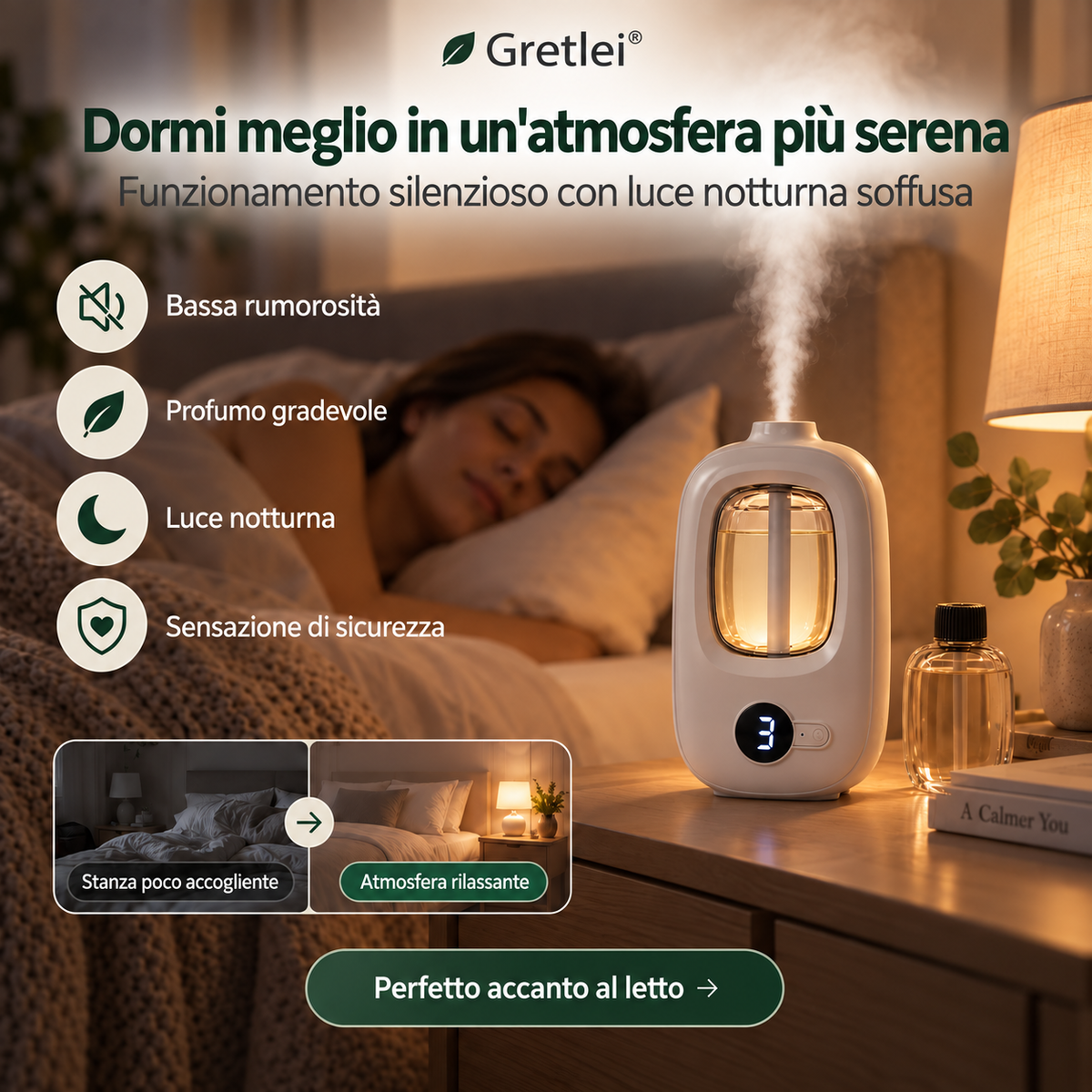 🌿 Diffusore di aromi intelligente – 8 fragranze, 4 livelli, lampada notturna. Aria fresca in tutte le stanze! ✨💨