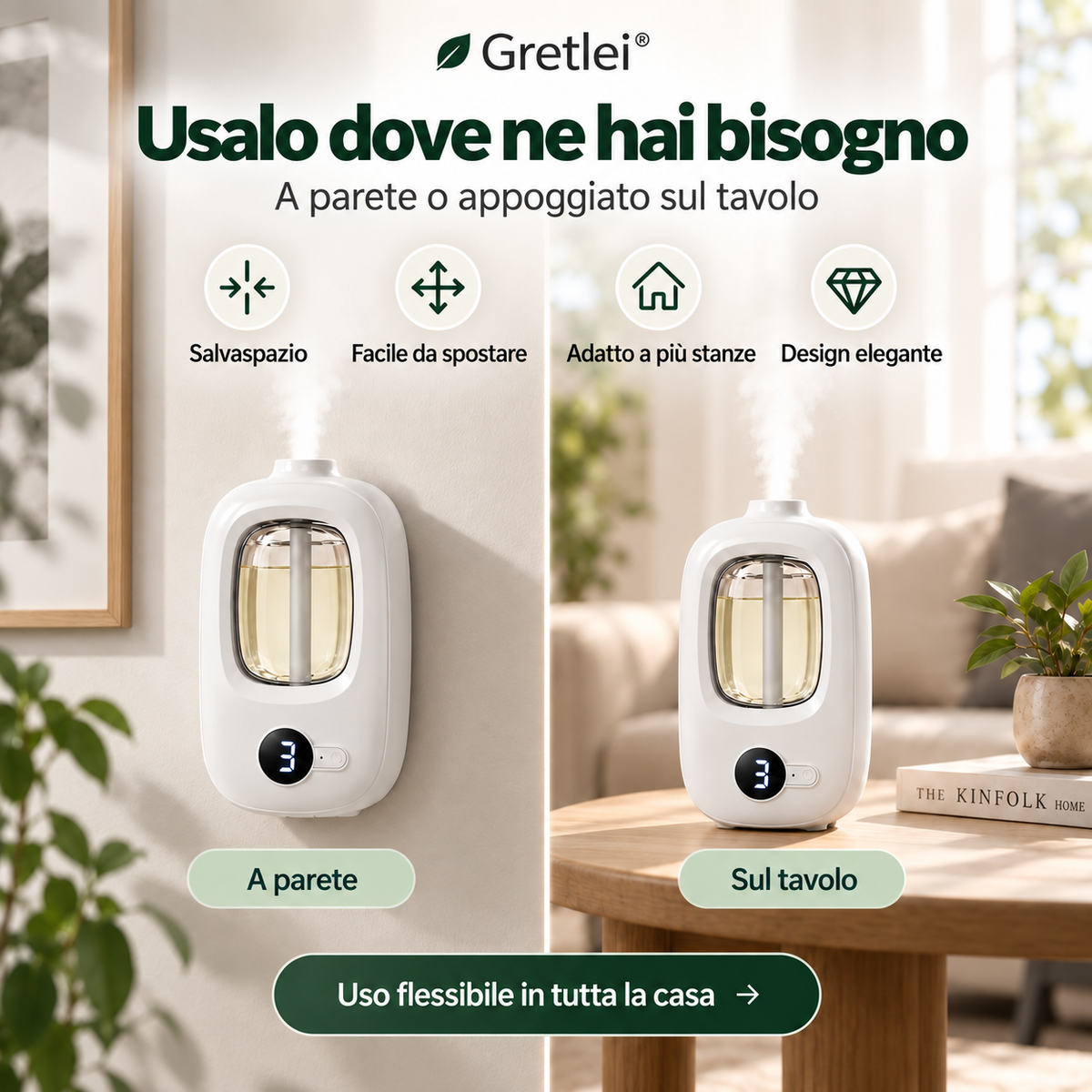 🌿 Diffusore di aromi intelligente – 8 fragranze, 4 livelli, lampada notturna. Aria fresca in tutte le stanze! ✨💨