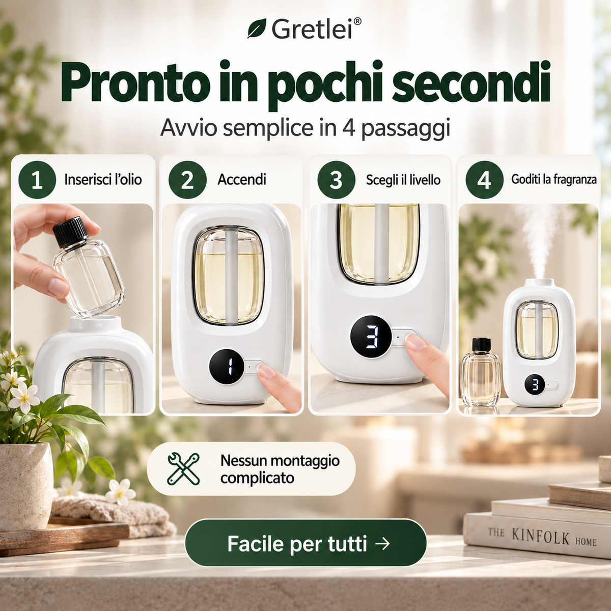 🌿 Diffusore di aromi intelligente – 8 fragranze, 4 livelli, lampada notturna. Aria fresca in tutte le stanze! ✨💨