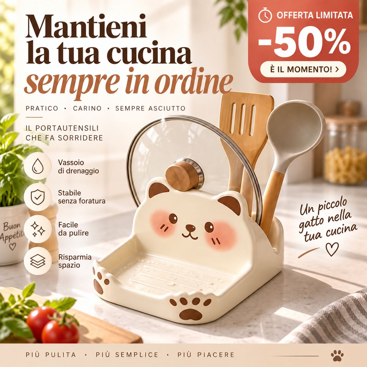 Portacoperchi a forma di gatto carini, realizzati in materiale effetto ceramica