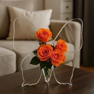 🦋 Vaso a Farfalla Trasparente – plastica cristallina con base stabile. Ideale per fiori, decorazioni da tavolo e regali! ✨💐