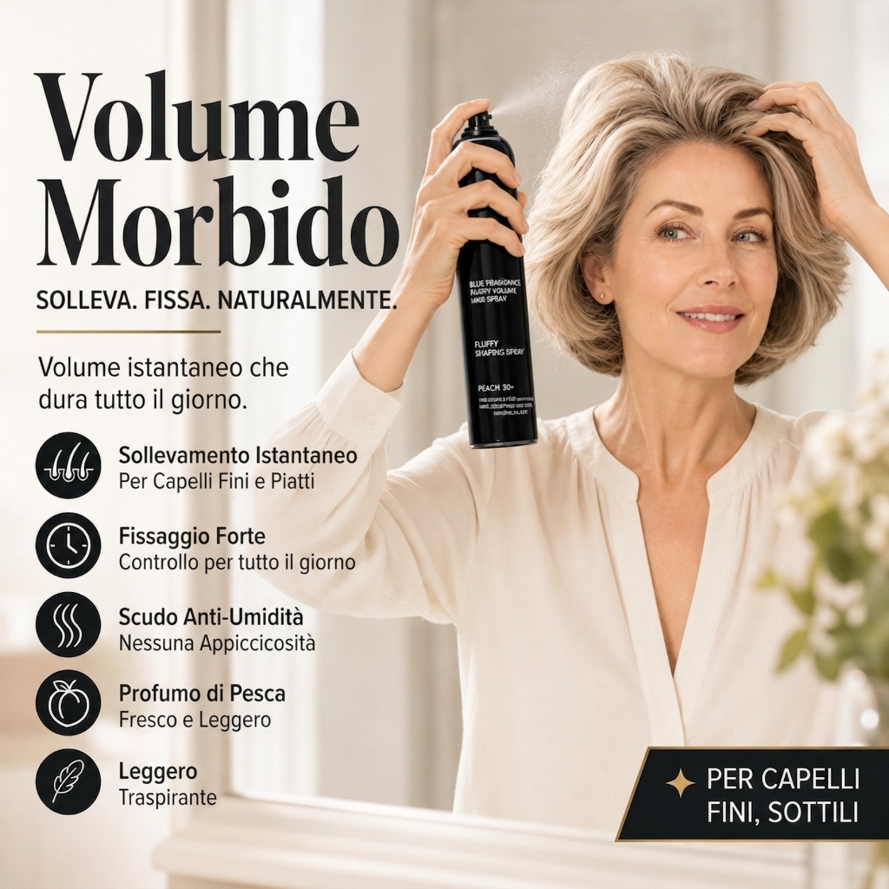 💁 SCONTO 50% A TEMPO LIMITATO! Spray Modellante per Capelli Voluminosi, Profumo di Pesca Lunga Durata per una Tenuta Tutto il Giorno