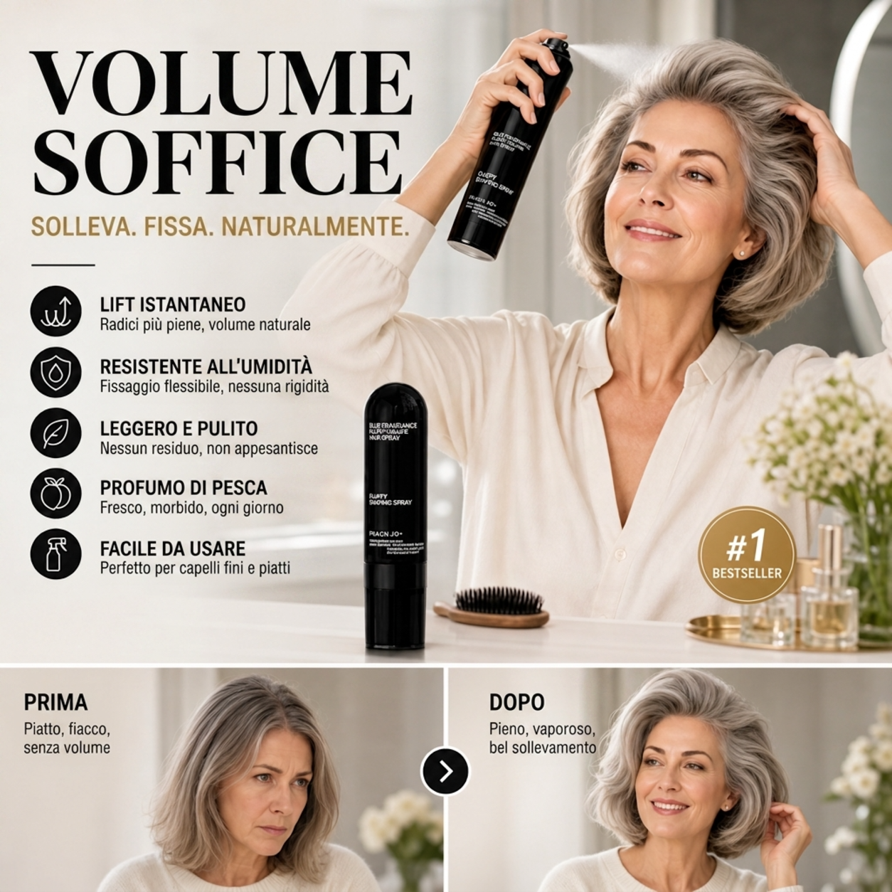 💁 SCONTO 50% A TEMPO LIMITATO! Spray Modellante per Capelli Voluminosi, Profumo di Pesca Lunga Durata per una Tenuta Tutto il Giorno