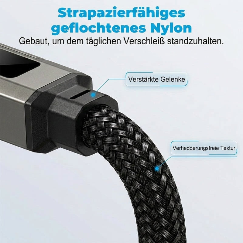 🔌 Cavo di ricarica 4 in 1 con display digitale e portachiavi – Funzione di ricarica rapida, resistente alle piegature e compatto