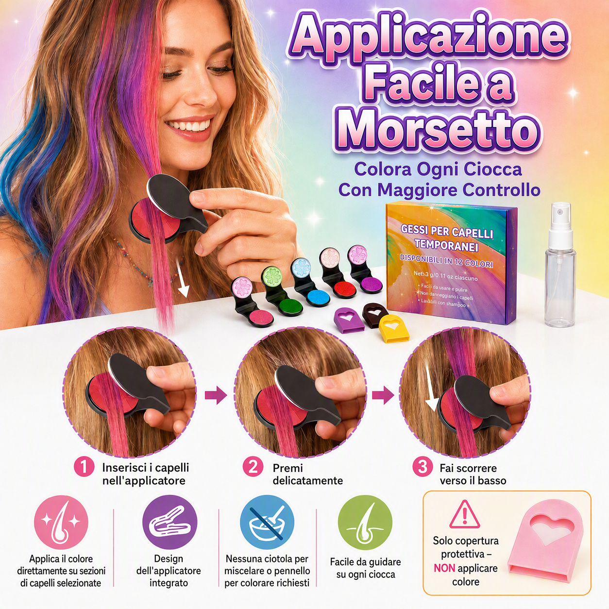 🌈🎨 SCONTO DEL 50%! Set di 12 gessetti temporanei per capelli – Tonalità vivaci per riflessi, ciocche e divertimento a tutto colore. Facile da applicare grazie al fermaglio – si lavano via con lo shampoo! Perfetti per feste, festival e cosplay! 🎉✨