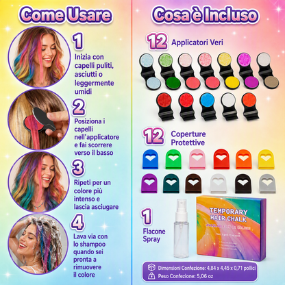 🌈🎨 SCONTO DEL 50%! Set di 12 gessetti temporanei per capelli – Tonalità vivaci per riflessi, ciocche e divertimento a tutto colore. Facile da applicare grazie al fermaglio – si lavano via con lo shampoo! Perfetti per feste, festival e cosplay! 🎉✨